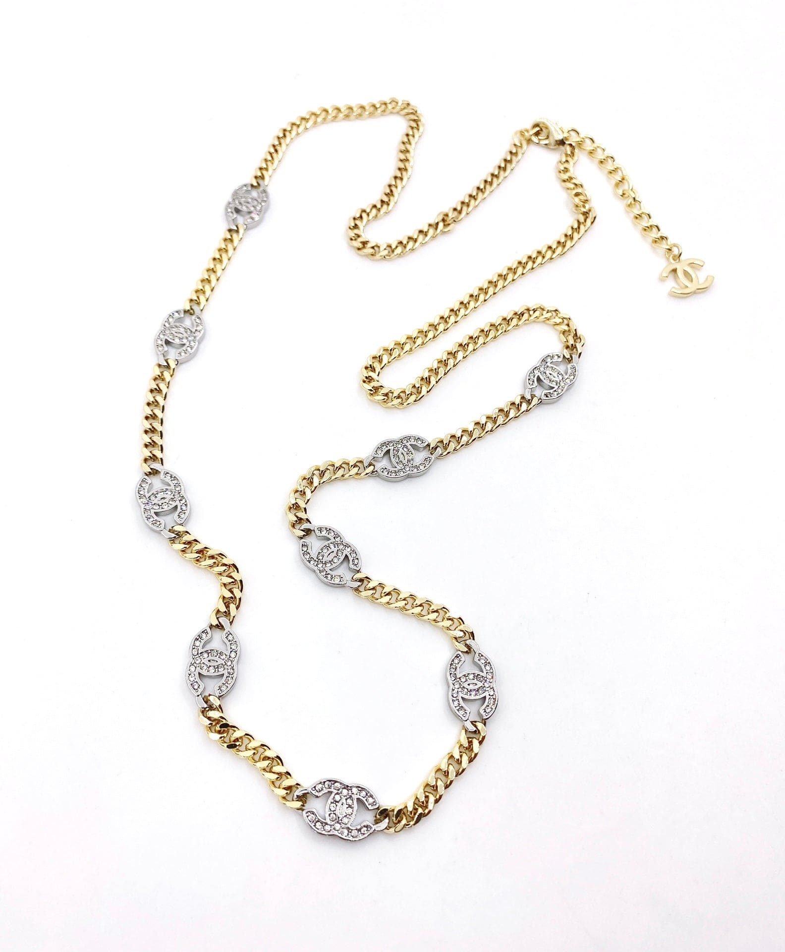 18K Crystal  Chanel Chain Link Necklace