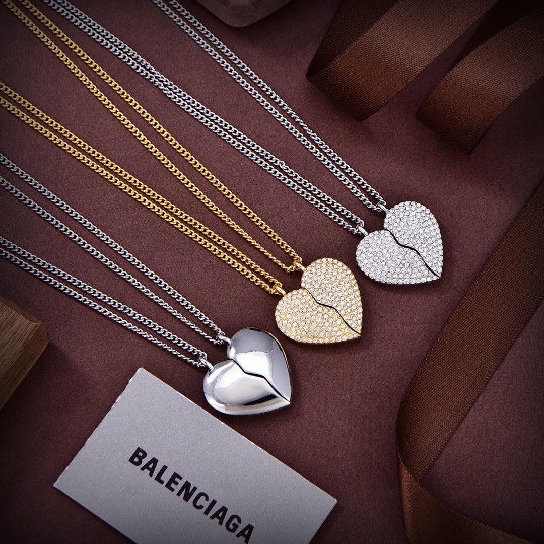 18K Balenciaga Lovelock Set Of Two Silver-tone Crystal Necklaces