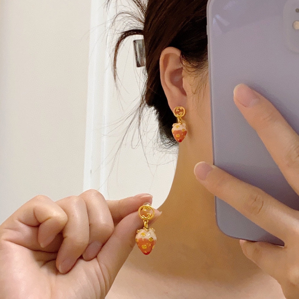 18K Double Gucci Strawberry Earrings