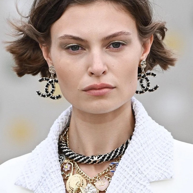 18K  Chanel Leather Gold Earrings