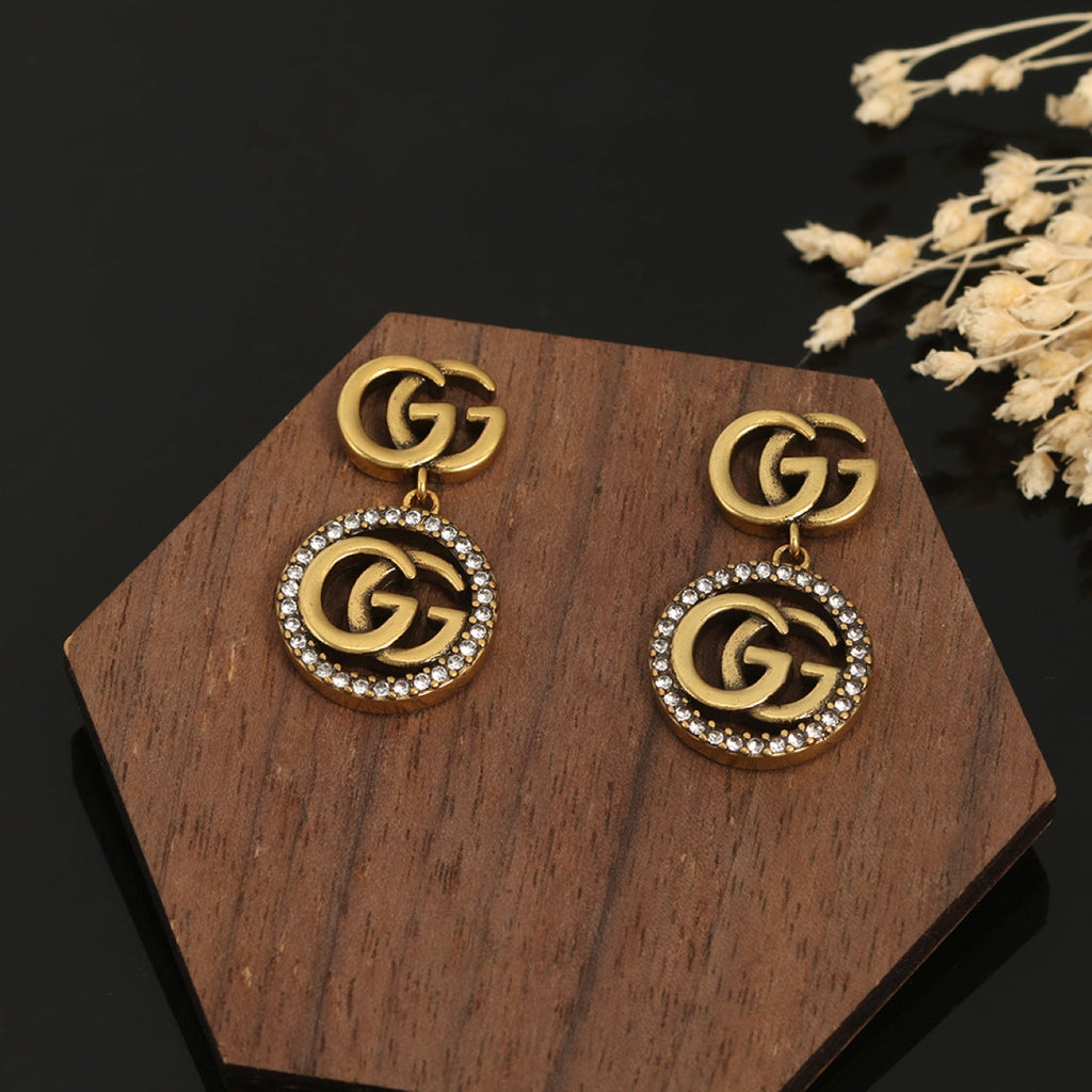 18K Double Gucci Crystals Vintage Earrings