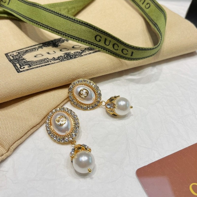 18K Double Gucci Flower Pearl Earrings