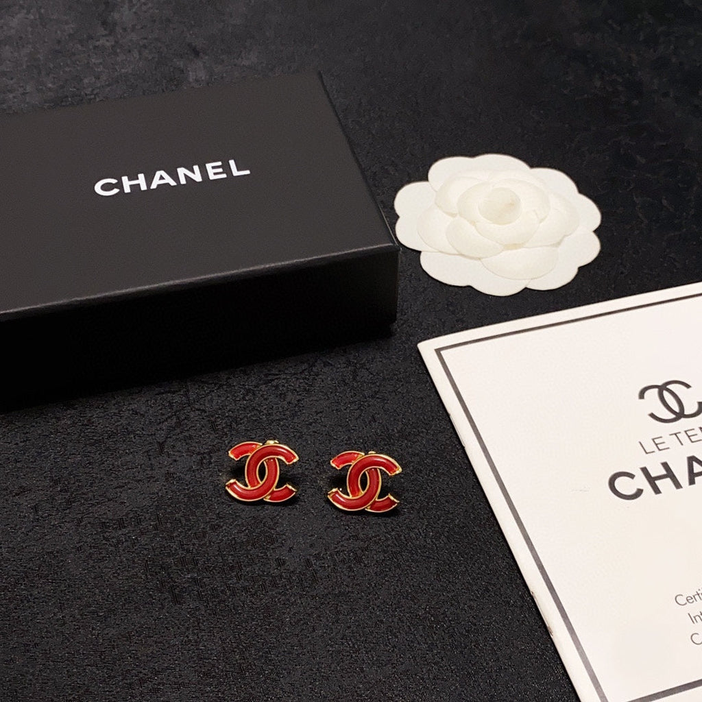 18K  Chanel Red Resin Earrings