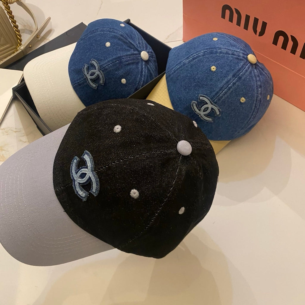 Chanel Color-Blocked Denim Baseball Cap
